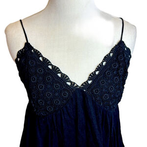 Acemi Black Crochet Strappy Boho Blouse Swing Top Small